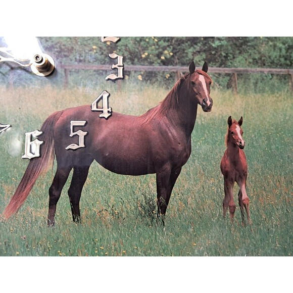Vintage Horse Lacquered Wood Wall Clock  WORKS Tom Landgraf 12x10 - Picture 6 of 10